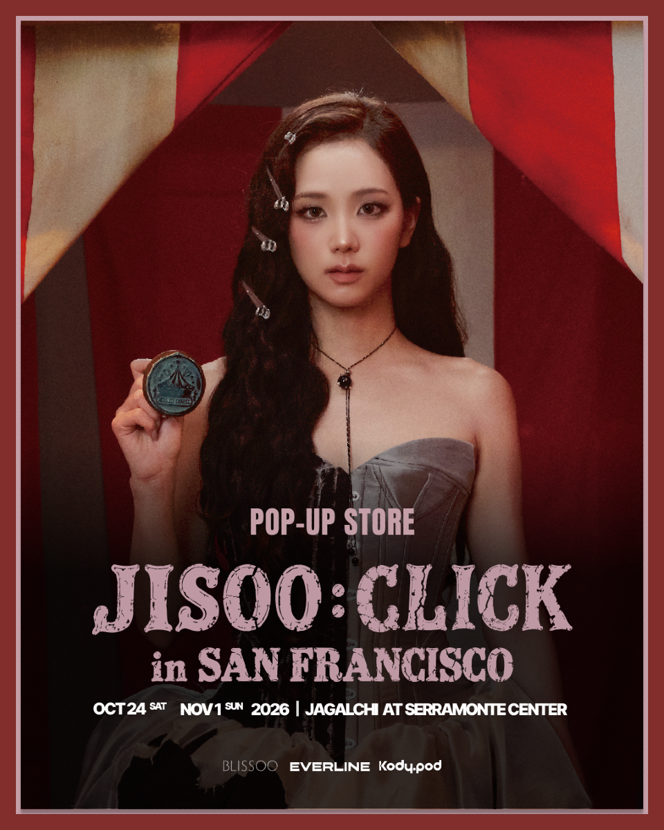 "Jisoo : Click" officiële SF-merchpop-up bij Serramonte (Daly City)